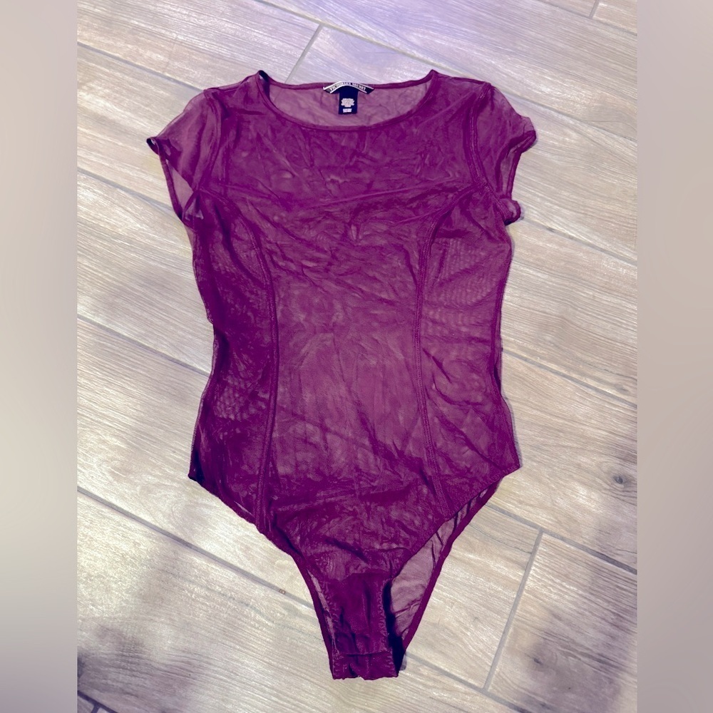Victorias's Secret Sheer plum Burgundy Bodysuit size small no flaws